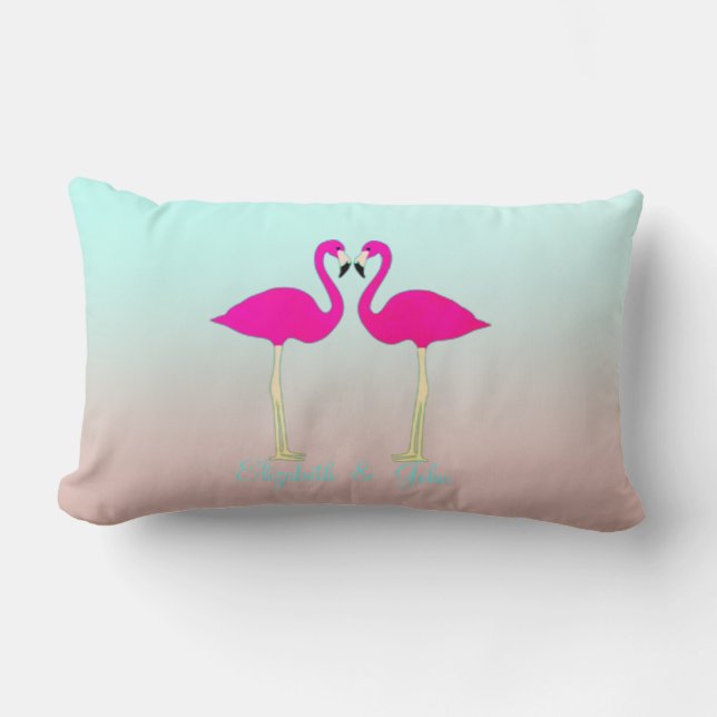 Adorable Pink Flamingos In Love-Personalized Lumbar Pillow (Front)