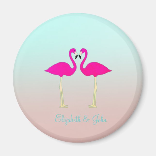 Adorable Pink Flamingos In Love-Personalized Magnet (Front)