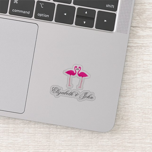 Adorable Pink Flamingos  In Love - Personalized Sticker (Detail)