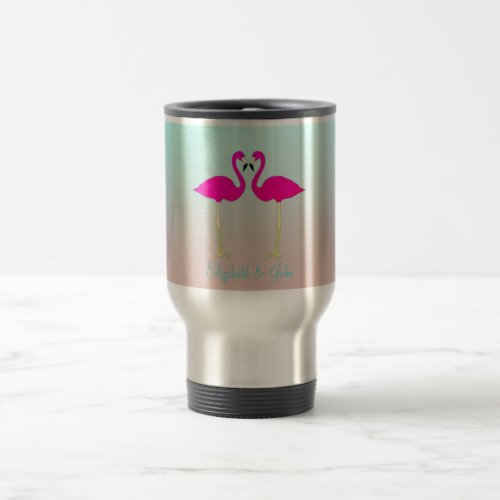 Adorable Pink Flamingos In Love_Personalized Travel Mug