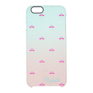 Adorable Pink Flamingos In Love-Personalized Clear iPhone 6/6S Case