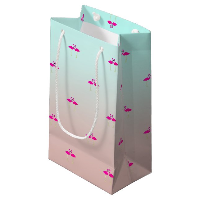 Adorable Pink Flamingos In Love Small Gift Bag (Front Angled)