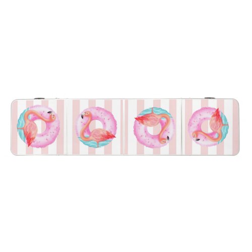 Adorable Pink FlamingosPool Float Stripes Beer Pong Table