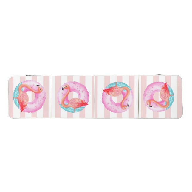 Adorable Pink Flamingos,Pool Float Stripes Beer Pong Table (Top)