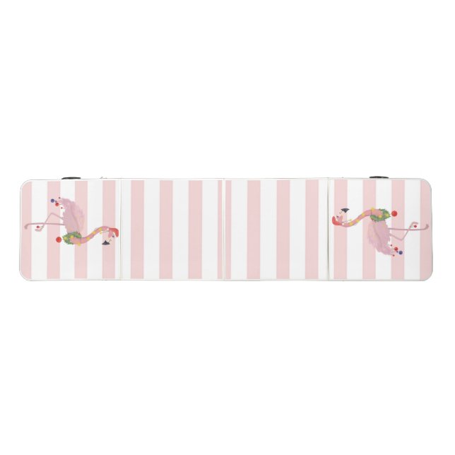 Adorable Pink Flamingos,Santa Hat, Stripes Beer Pong Table (Top)
