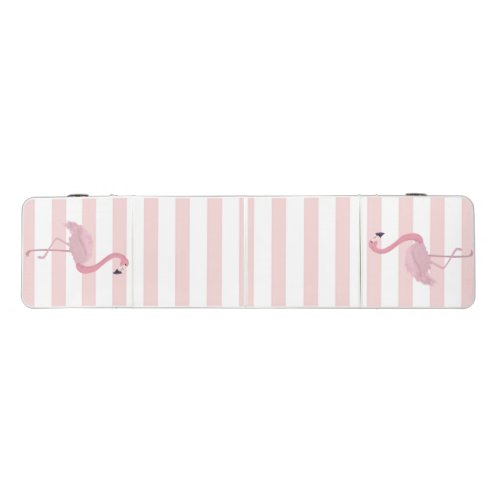 Adorable Pink Flamingos Stripes Beer Pong Table