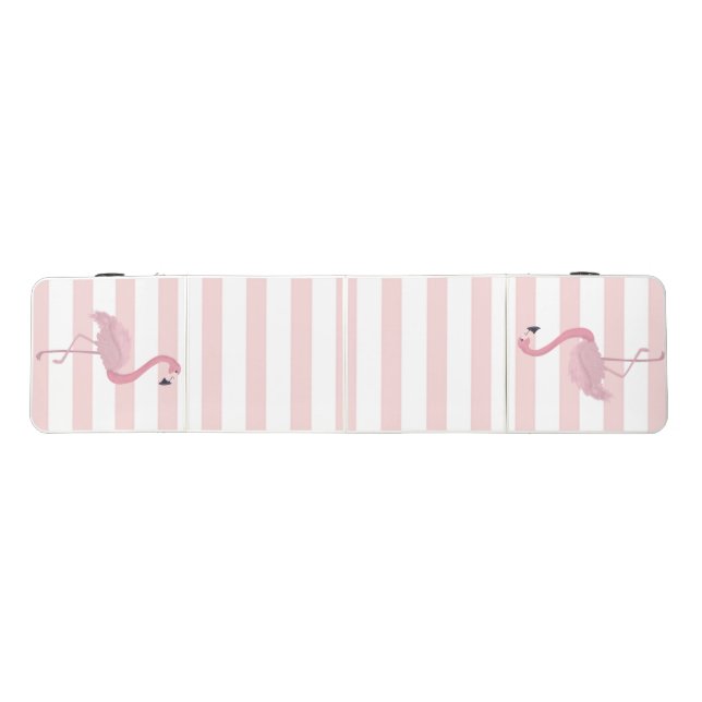 Adorable Pink Flamingos, Stripes Beer Pong Table (Top)