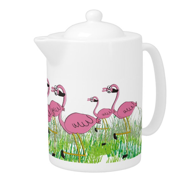 Adorable Pink Flamingos Teapot (Right)