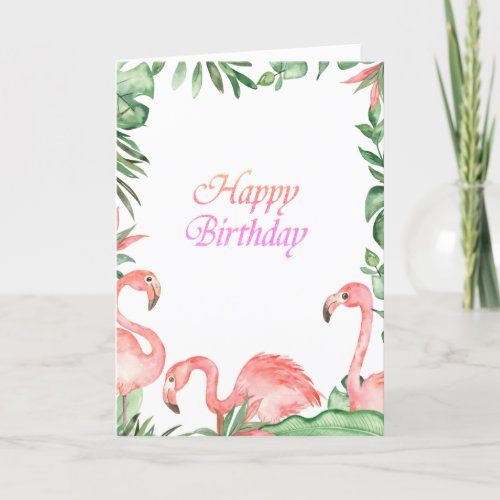 Adorable Pink Flamingos Tropical Birthday Card