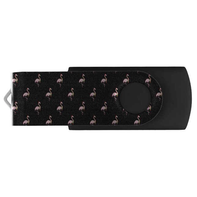 Adorable Pink Flamingos With Santa Hat ,Black Flash Drive (Back)