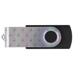 Adorable Pink Flamingos With Santa Hat,Holographic Flash Drive