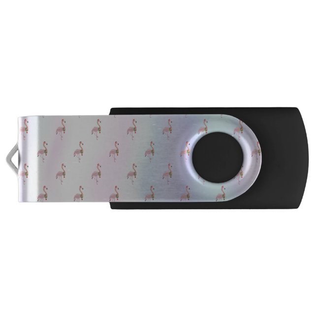 Adorable Pink Flamingos With Santa Hat,Holographic Flash Drive (Back)