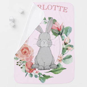 Adorable Pink Floral Bunny Baby Girl Baby Blanket