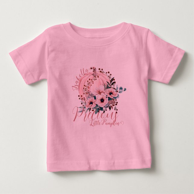 Adorable Pink Floral Pumpkin Autumn Baby Girl  T-Shirt (Front)