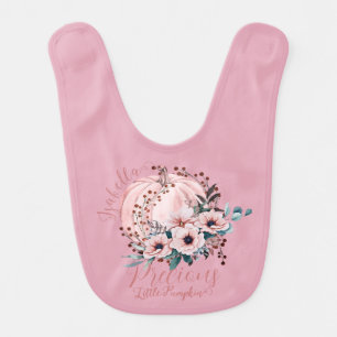 Adorable Pink Floral Pumpkin Autumnal Baby Girl  Bib