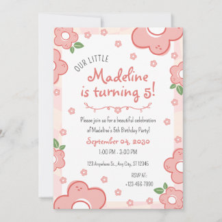 Adorable Pink Flowers Birthday Party Invitation