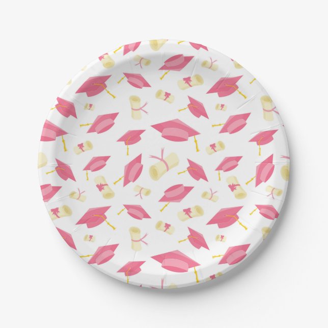 Adorable Pink Graduation Paper Plates (Front)