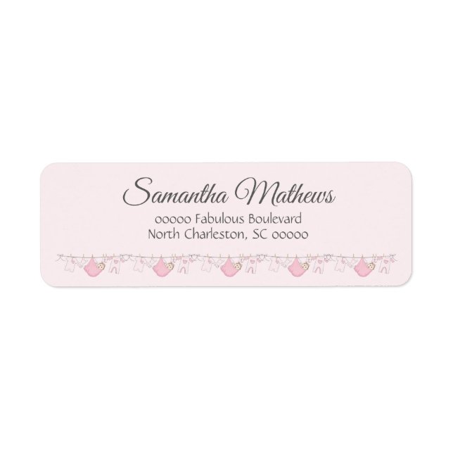 Adorable Pink & Gray Baby Girl Shower Coordinating Label (Front)