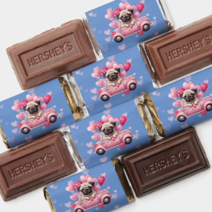 Adorable Pink Heart Balloon Pug Car Valentine Hershey's Miniatures