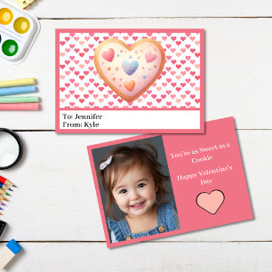 Adorable Pink Hearts Photo Mini School Valentine Card