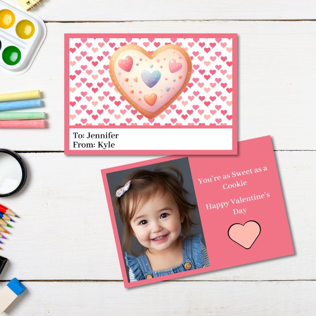 Adorable Pink Hearts Photo Mini School Valentine Card (Creator Uploaded)