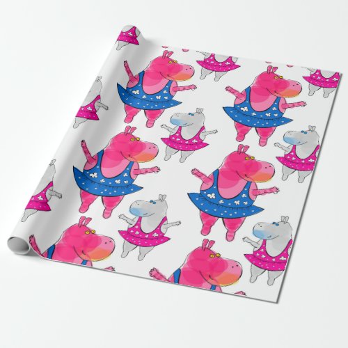 Adorable pink hippo balerina with sign Dream Big Wrapping Paper