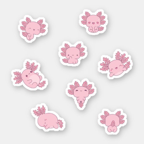 Adorable Pink Kawaii Axolotl Sticker Pack