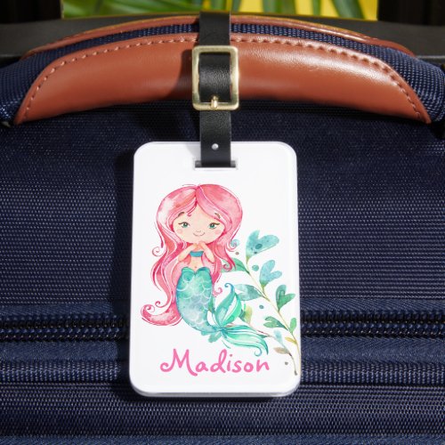 Adorable Pink Mermaid Girls Luggage Tag