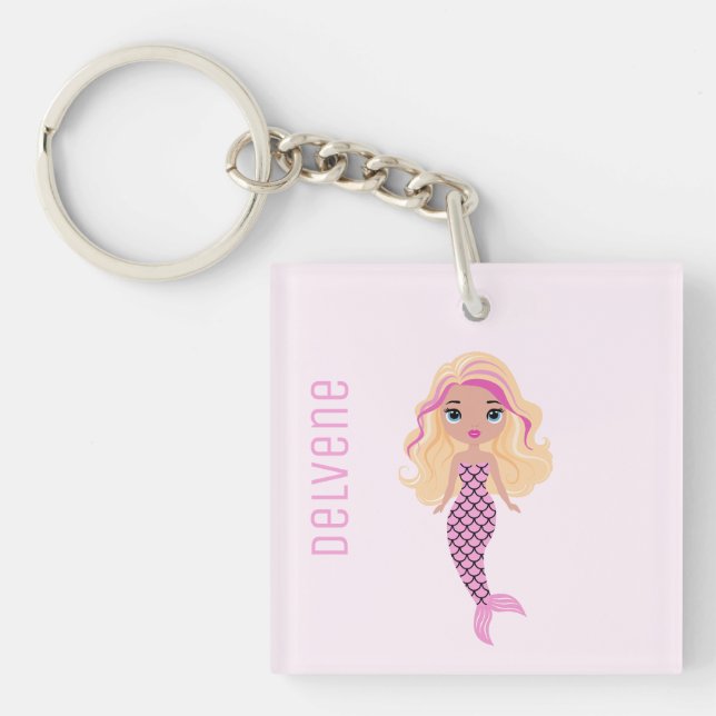 Adorable Pink Mermaid Keychain (Front)