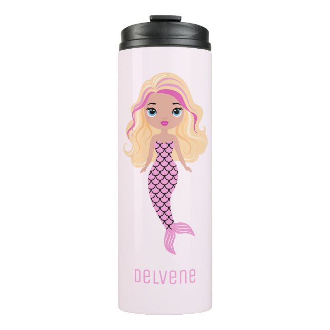 Adorable Pink Mermaid Thermal Tumbler (Front)