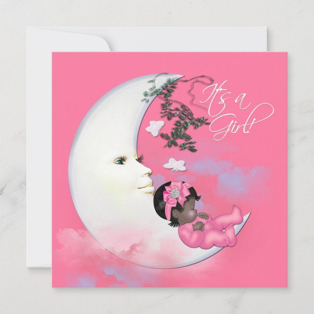 Adorable Pink Moon Baby Girl Shower Invitation (Front)