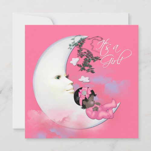 Adorable Pink Moon Baby Girl Shower Invitation