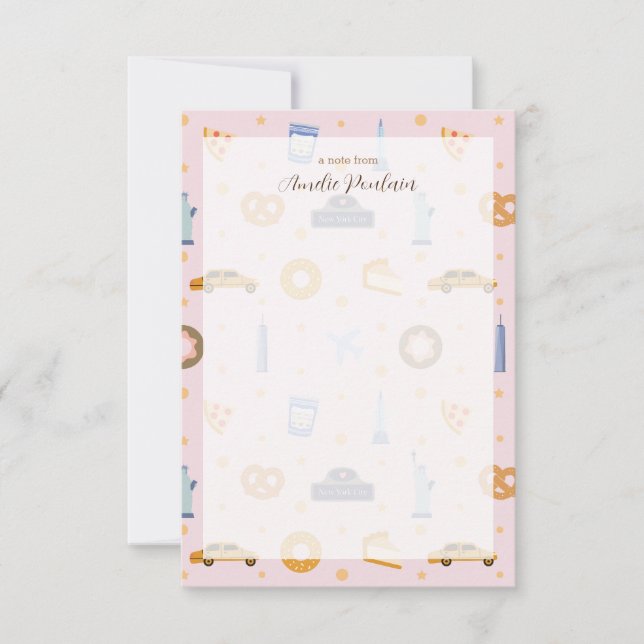 Adorable Pink NYC-Themed Personalized Name Thank You Card (Front)