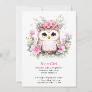 Adorable Pink Owl Girl Baby Shower Invitation