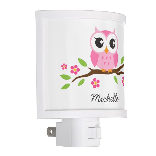 Adorable pink owl on branch personalized name night light (Right)