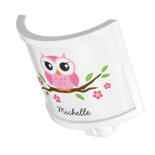Adorable pink owl on branch personalized name night light (Angled)
