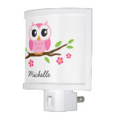Adorable pink owl on branch personalized name night light (Left)