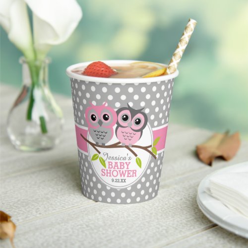 Adorable Pink Owls Baby Shower Personalized  Paper Cups