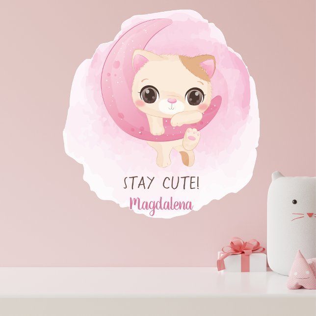 Adorable Pink Personalised Kitten Nursery Decor Wall Decal (Creator Uploaded)