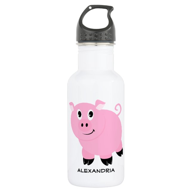 Adorable Pink Pig Personalized Cartoon Piggy Water Bottle (Front)