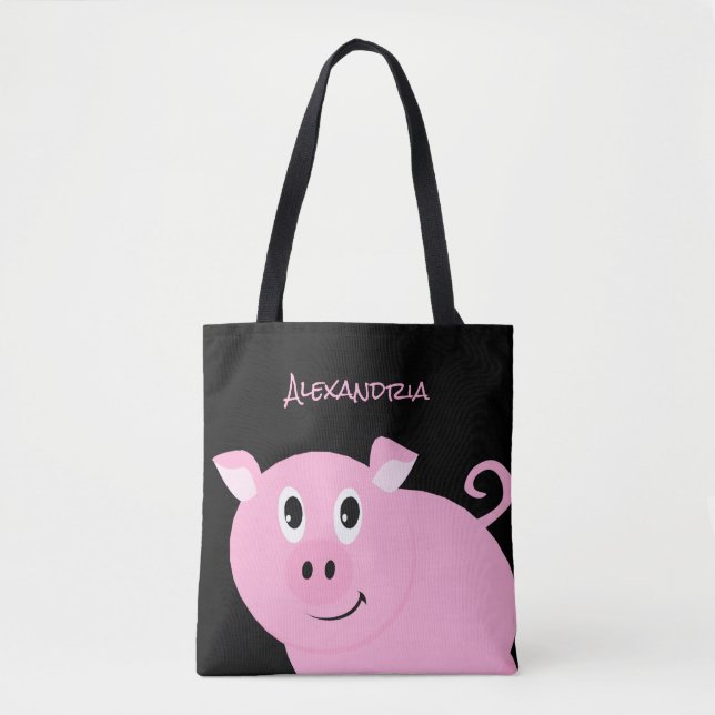 Adorable Pink Pig Personalized Sweet Little Piggy Tote Bag (Front)