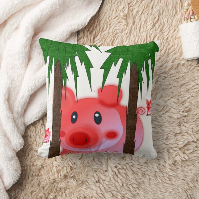 Adorable Pink Pig Throw Pillow  (Blanket)