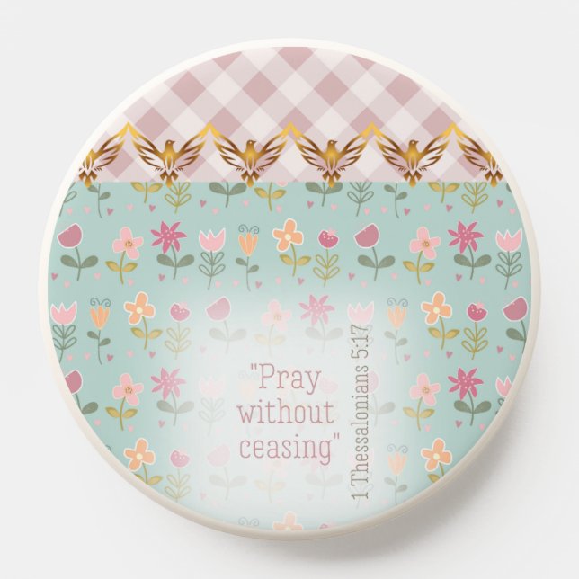 Adorable Pink Plaid Pastel Floral Gold Doves Bible PopSocket (Popsocket)