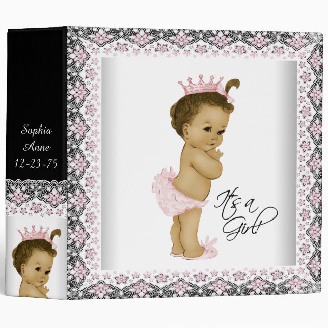 Adorable Pink Princess Baby 3 Ring Binder (Front/Spine)