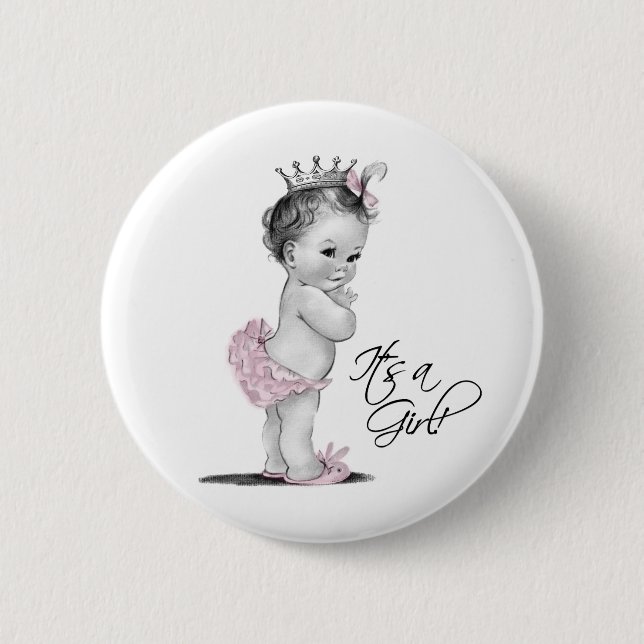 Adorable Pink Princess Its a Girl Button (Front)