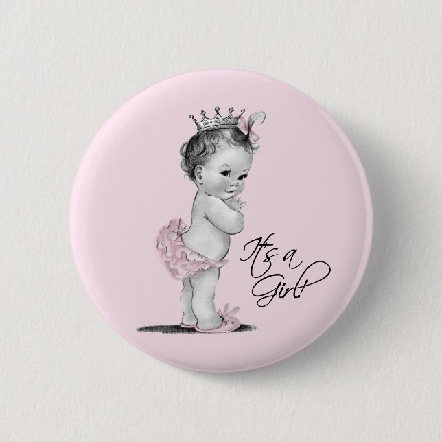 Adorable Pink Princess Its a Girl Button (Front)