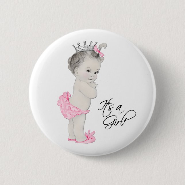 Adorable Pink Princess Its a Girl Button (Front)