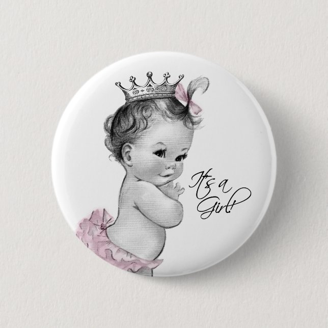 Adorable Pink Princess Its a Girl Button (Front)