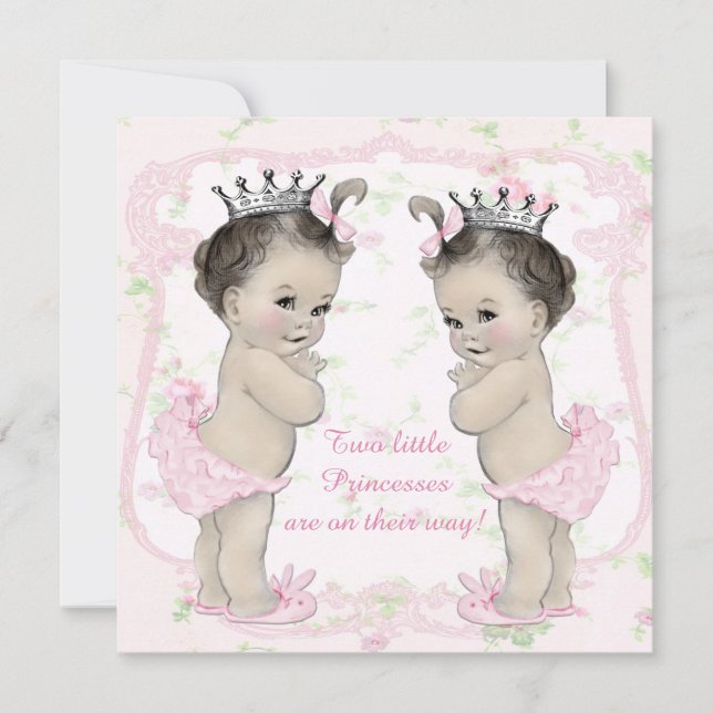 Adorable Pink Princess Twin Baby Shower Invitation (Front)