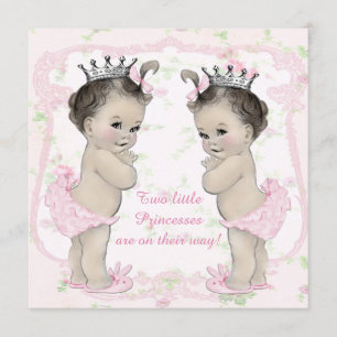 Adorable Pink Princess Twin Baby Shower Invitation